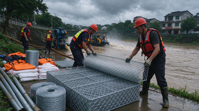Changshu Jianghe Flood Prevention Products suministra gaviones y materiales de malla galvanizada para el proyecto de apoyo al drenaje de emergencia de Mongolia Interior